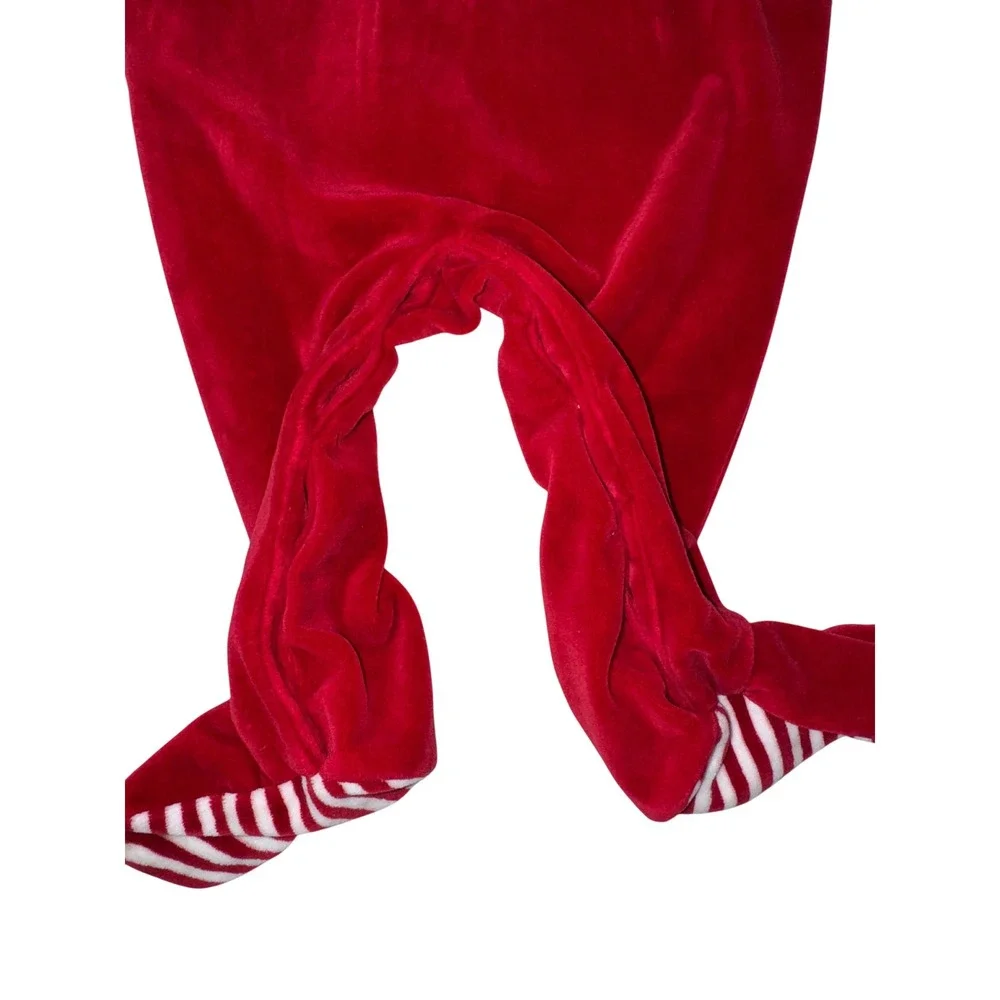 Ralph Lauren Baby Girls Red Velour Footed Pajama Romper 9M Ruffle Striped Feet‎